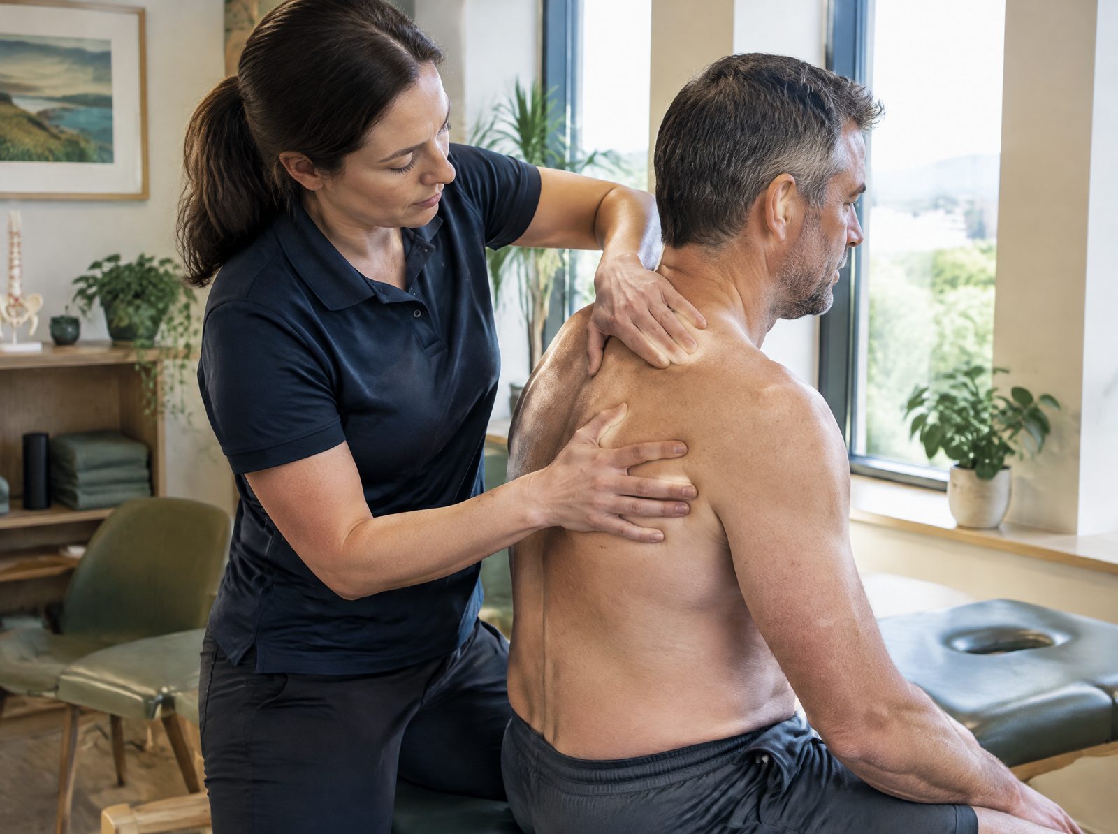 Soft tissue treatment of a patient’s shoulder at the clinic in Ennis