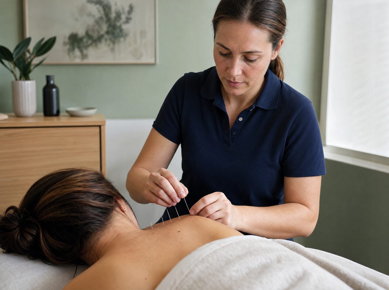 Dry needling treatment of the shoulder area at the clinic